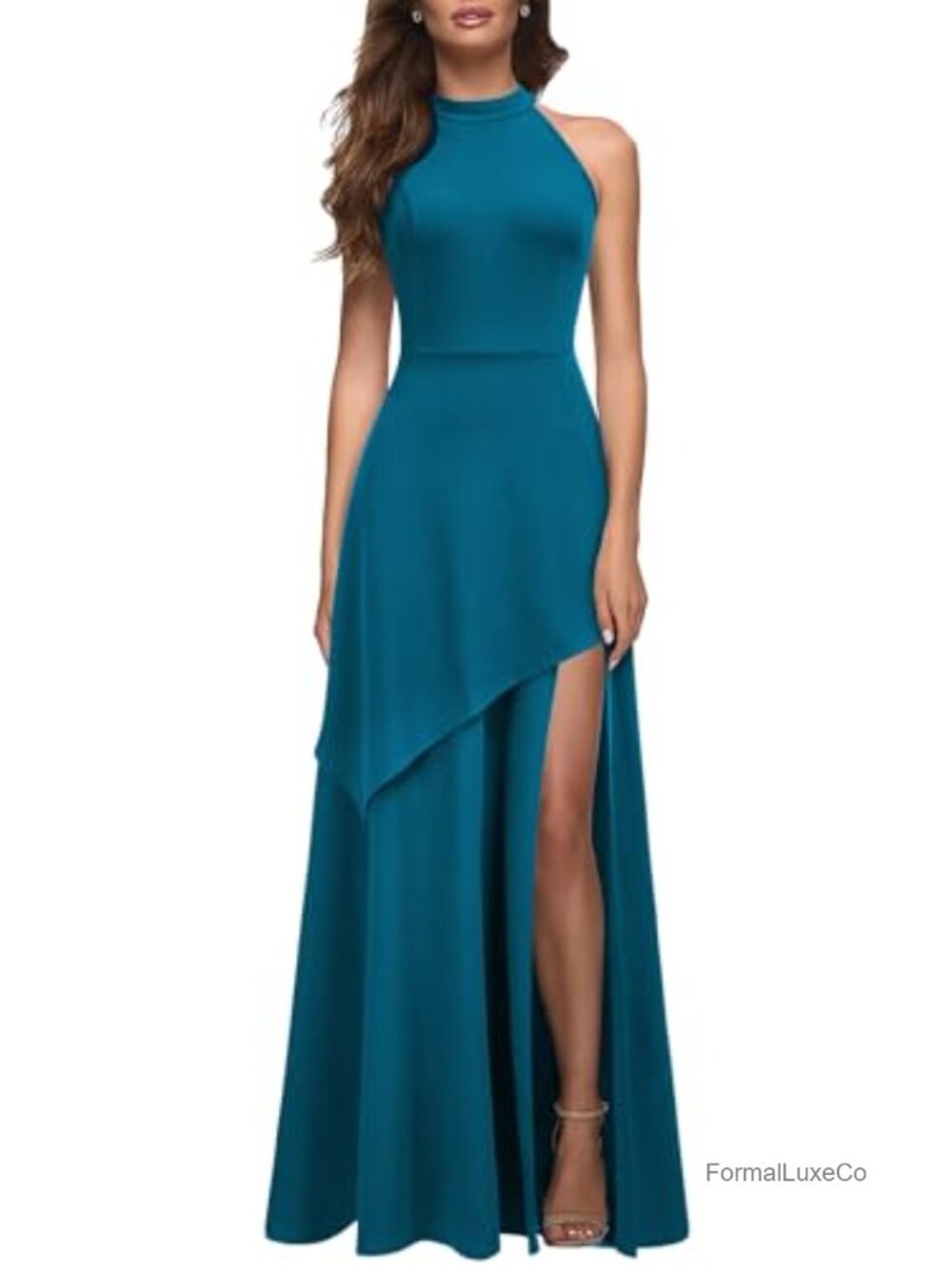 Halter Neck Formal Maxi Dress Sleeveless High Waist Party Cocktail